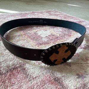 Vera Pelle Men's Genuine Leather Belt Studded Buckle Brown Black 38-40